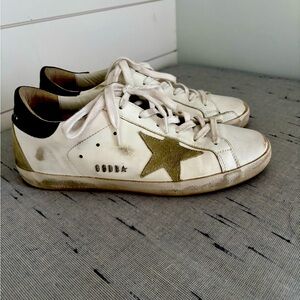 Golden Goose White and Olive Star Sneakers